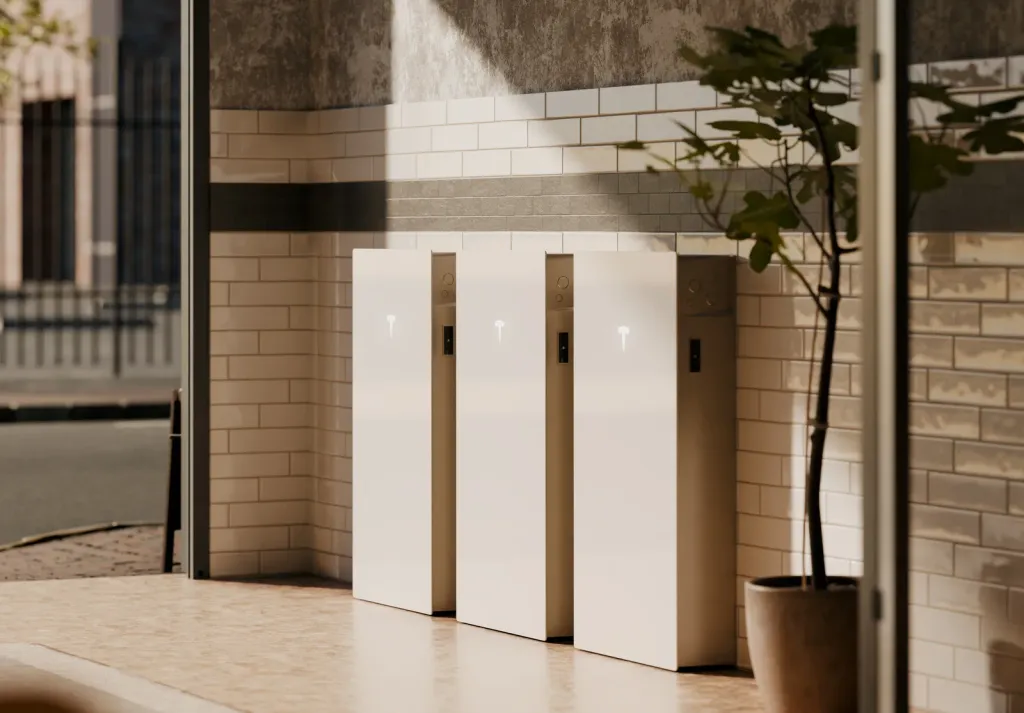Three Tesla Powerwall 3 units installed side by side (manufacturer image)